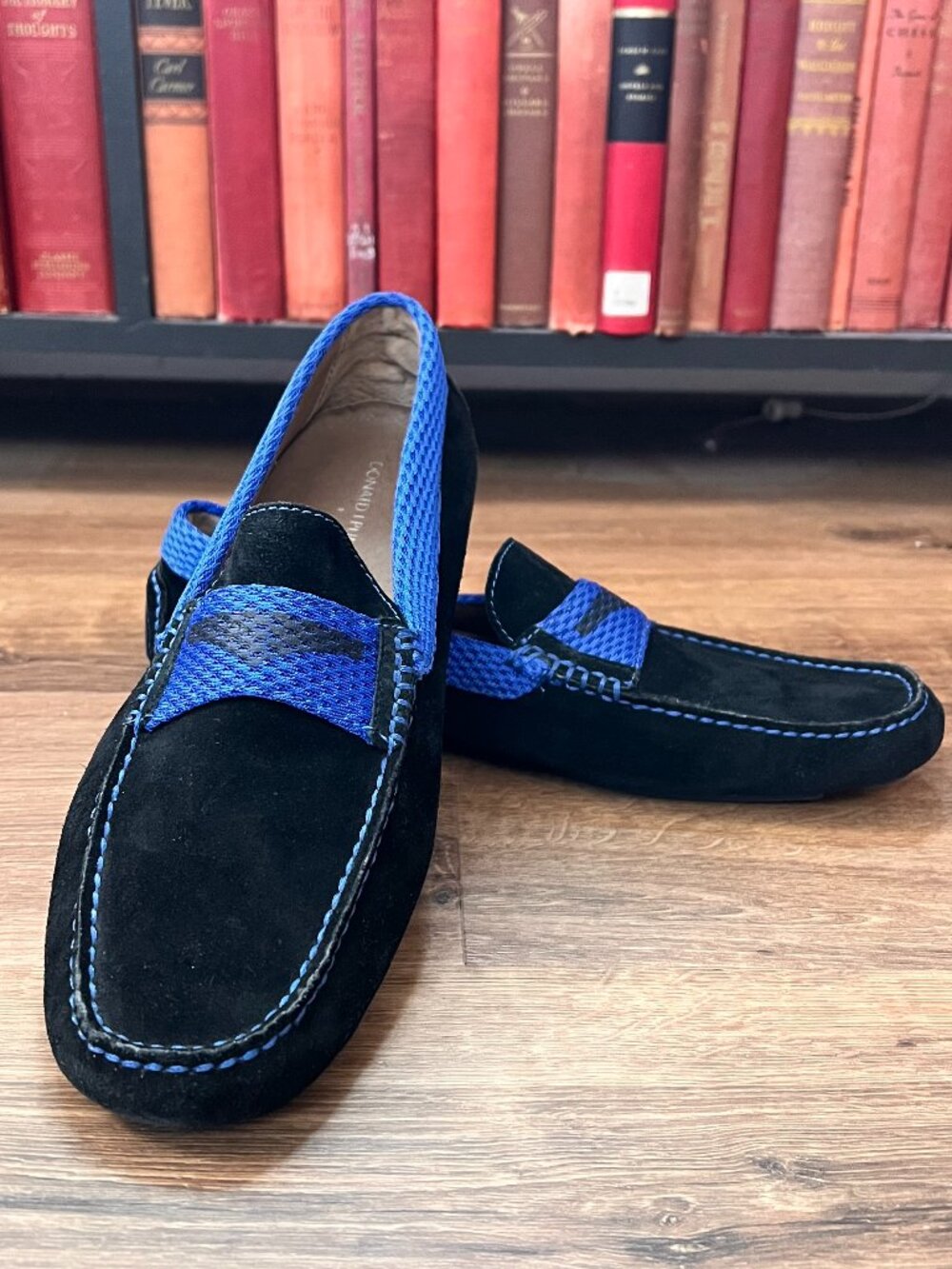 NEW Donald J Pliner Black Blue Suede Drivers Moc Loafers Venice Sz 10